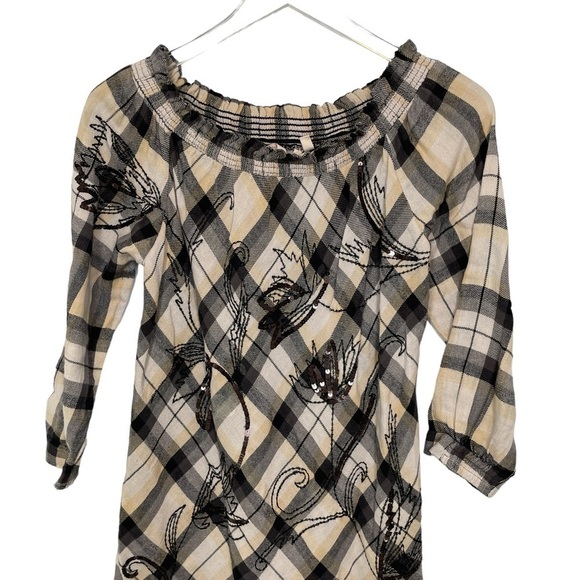 Soft Surroundings Tunic/Dress 100% Cotton Plaid Black/Grey Sequined 3/4 Sleeve S - Picture 4 of 16